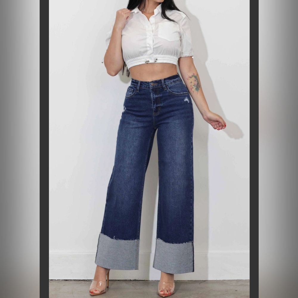 #068 🛑1,3,5,7,9 NEW! BOHO, MOST FABULOUS, CHIC, SEXY Cuff Up Wide Leg Jeans